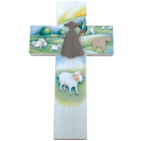 Junker Verlag GmbH Kinderkreuz Guter Hirte, Wandkreuz aus Holz, 18cm