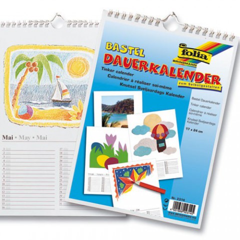 Folia 2314 Bastel-Dauerkalender 17x24cm wei&szlig;, Jahreskalender zum Selbstgestalten