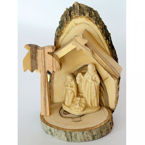 Junker Verlag GmbH Krippe Holz - Weihnachtskrippe aus Olivenholz mit Baumrinde, 10cm