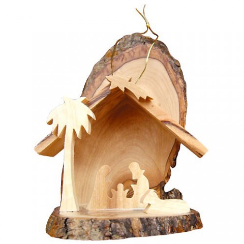 Junker Verlag GmbH Krippe Holz - Weihnachtskrippe aus Olivenholz mit Baumrinde, 10,5cm