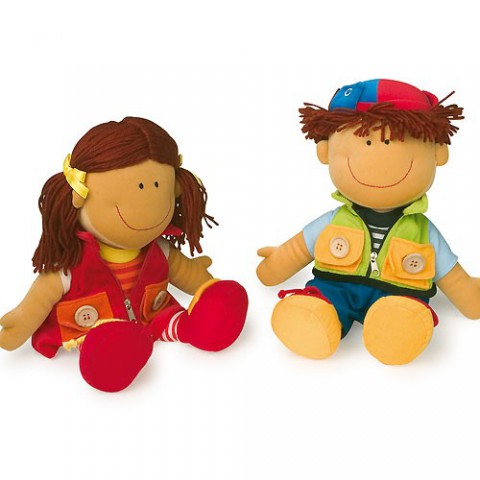 Legler Puppen, 2er Set - Verschl&uuml;sse lernen: Schleife binden, Kn&ouml;pfe, Rei&szlig;verschluss