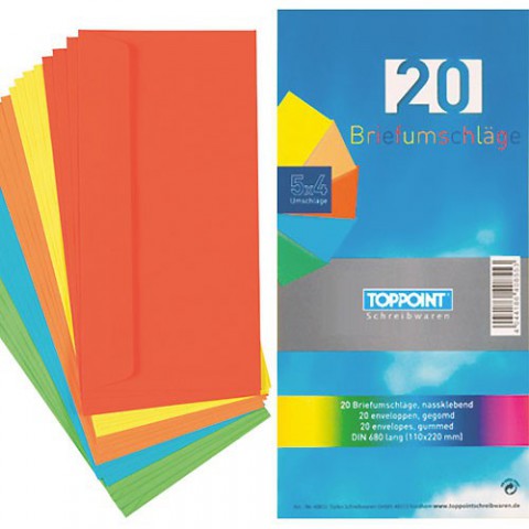 Toppoint Briefumschl&auml;ge farbig DIN lang, 110x220mm, 20er-Pack