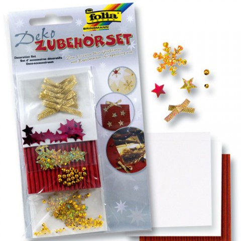 Folia 1228 - Deko-Zubeh&ouml;rset Weihnachten Sterne gold/rot