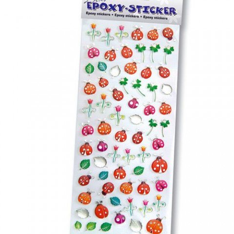 3D Deko Epoxy-Sticker Blumen und Marienk&auml;fer 68 St&uuml;ck - Folia 16106