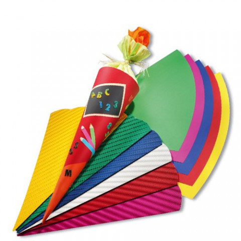 Folia Bringmann Schult&uuml;ten Rohling 3D-Welle rot, 68 cm, 5er-Pack - Zuckert&uuml;te Schult&uuml;te basteln