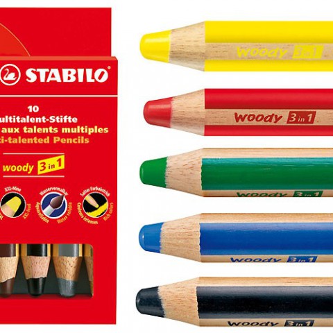 STABILO 880-805 Stabilo Woody 3-in-1 5 dicke Buntstifte silber
