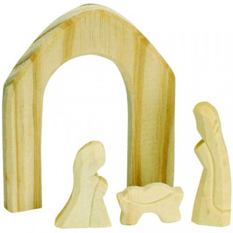 Krippen-Figuren aus Holz natur zum Selbstbemalen, 4-8cm, 4-teilig