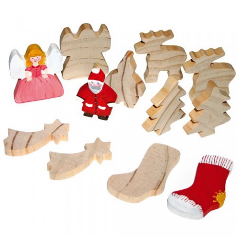 Holzfiguren Weihnachten blanko zum Bemalen, 12 St&uuml;ck