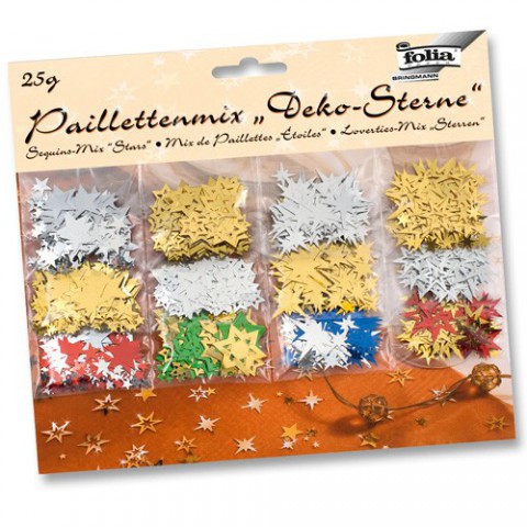Folia 2510 - Pailletten zum Basteln: Paillettenmix Deko-Sterne, 25 g verschiedene Formen Farben